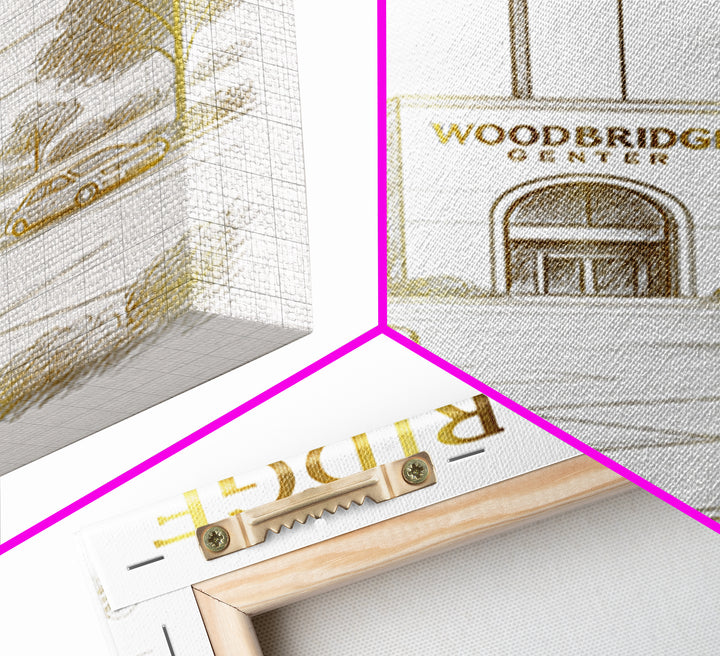 Woodbridge Virginia Travel Poster, Canvas Print, Gold Line Drawing Wall Art, Woodbridge Travel Art, Living Room Wall Art, Wanderlust Decor