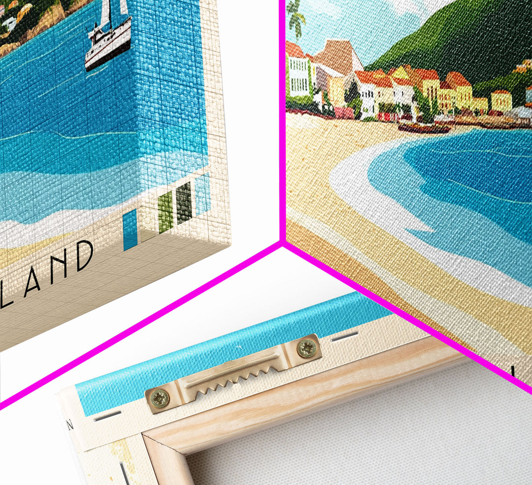 Saint Martin Island, France and Holland Panoramic Beach Print, Vacation Gift, France and Holland Wall Art, Beach Painting, Beach Decor, Beach Painting