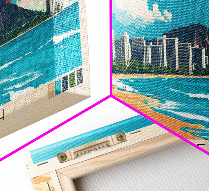 Waikiki Beach, Oahu Panoramic Beach Print, Vacation Gift, Oahu Wall Art, Beach Painting, Beach Decor, Beach Painting