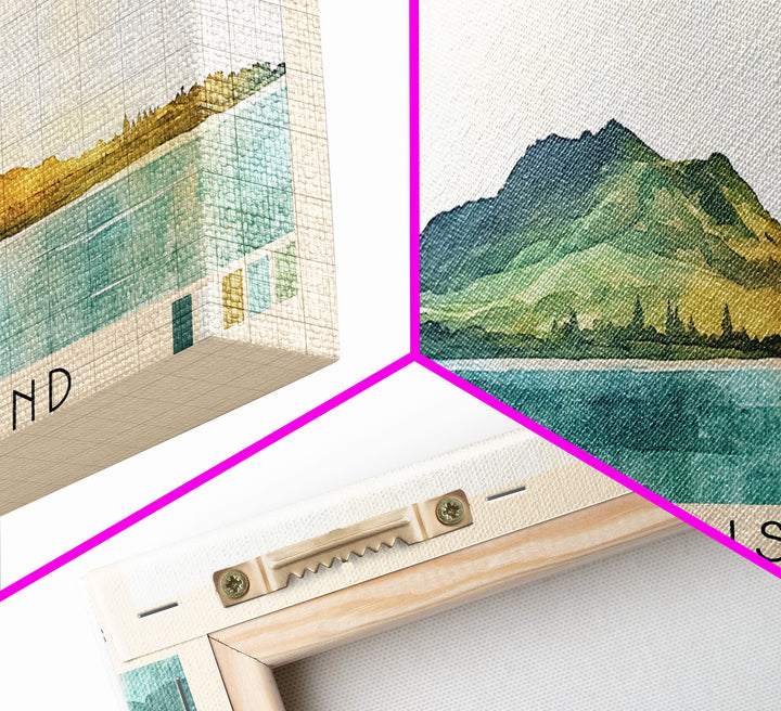 Auckland Island, New Zealand Watercolor Print, Vacation Gift, New Zealand Wall Art, Beach Painting, Beach Decor, Large Wall Art, Wood Frame Art