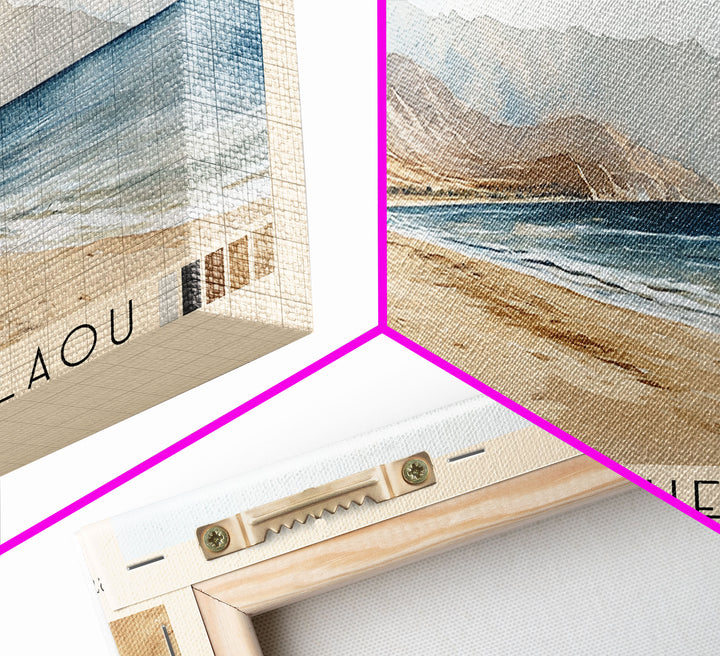 Beach of Oued Laou, Morocco Watercolor Print, Vacation Gift, Morocco Wall Art, Beach Painting, Beach Decor, Large Wall Art, Wood Frame Art