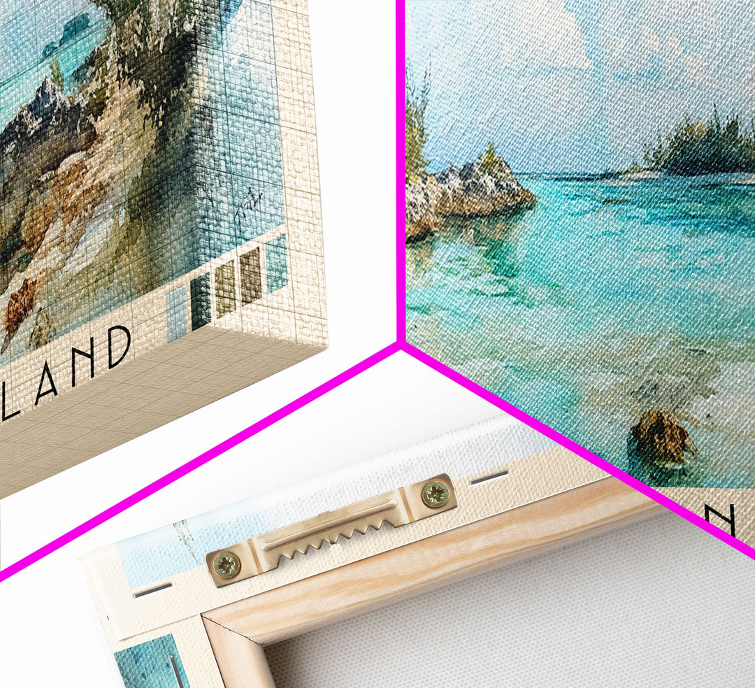 Blue Lagoon Island, Bahamas Watercolor Print, Vacation Gift, Bahamas Wall Art, Beach Painting, Beach Decor, Large Wall Art, Wood Frame Art