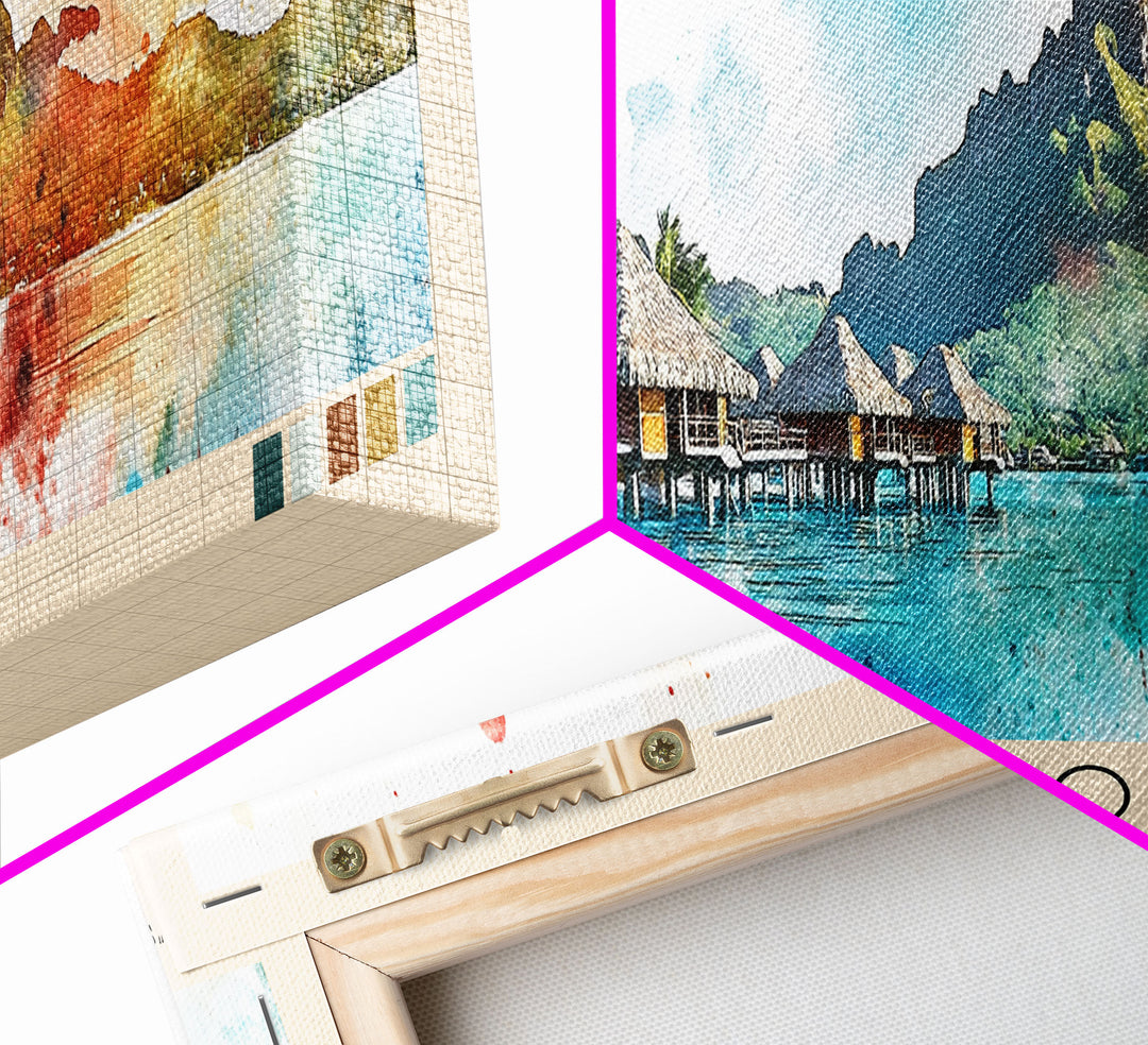 Bora Bora, France Watercolor Beach Print, Vacation Gift, France Wall Art, Framed Canvas Print, Framed Beach Painting