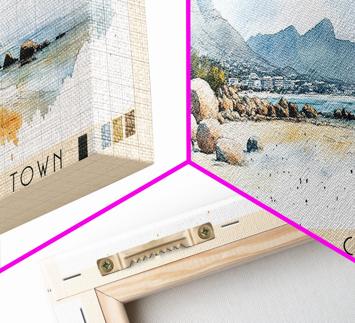 Boulders Beach, Cape Town, South Africa Watercolor Print, Vacation Gift, South Africa Wall Art, Beach Painting, Beach Decor, Large Wall Art, Wood Frame Art