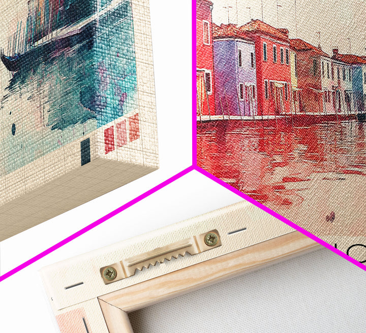 Burano, Italy Watercolor Print, Vacation Gift, Italy Wall Art, Beach Painting, Beach Decor, Large Wall Art, Wood Frame Art