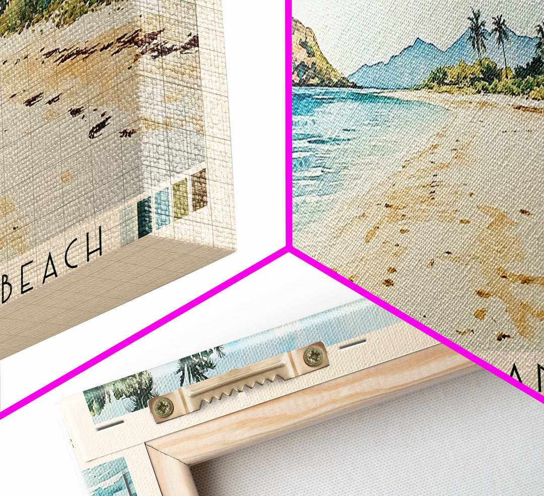 Cast Away Island Beach, Fiji Watercolor Print, Vacation Gift, Fiji Wall Art, Beach Painting, Beach Decor, Large Wall Art, Wood Frame Art