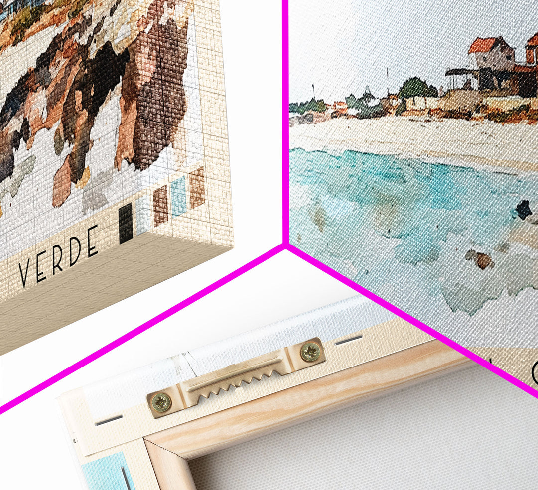 Curralinho Beach, Cape Verde, Senegal Watercolor Print, Vacation Gift, Senegal Wall Art, Beach Painting, Beach Decor, Large Wall Art, Wood Frame Art