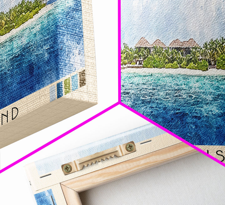 Dhigurah Island, Maldives Watercolor Print, Vacation Gift, Maldives Wall Art, Beach Painting, Beach Decor, Large Wall Art, Wood Frame Art