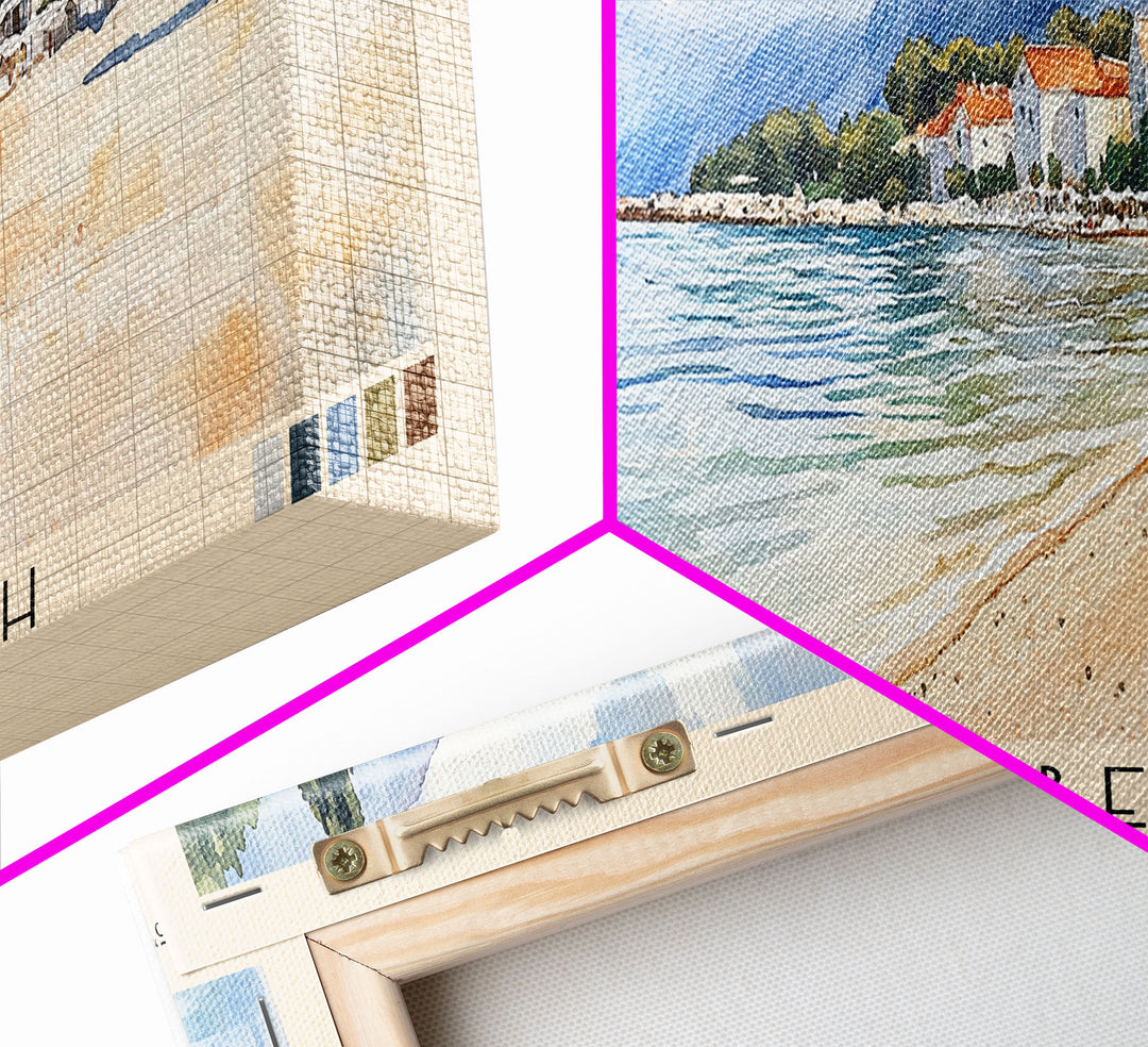 Dobrec Beach, Montenegro Watercolor Beach Print, Vacation Gift, Montenegro Wall Art, Beach Painting, Beach Decor, Beach Painting