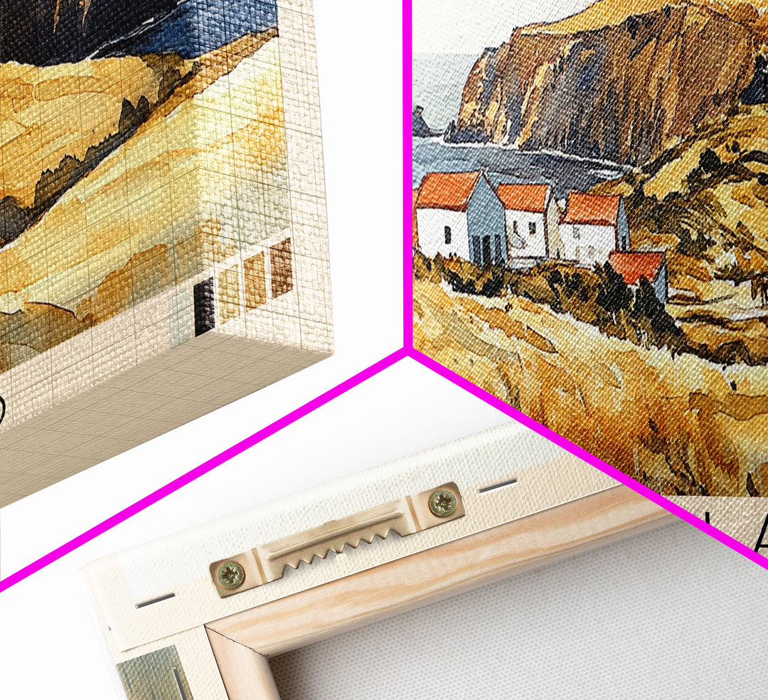 Faial Island, Portugal Watercolor Beach Print, Vacation Gift, Portugal Wall Art, Framed Canvas Print, Framed Beach Painting