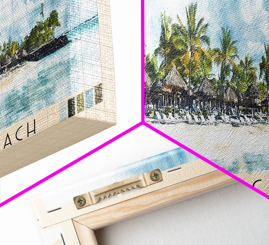 Flic en Flac Beach, Mauritius Watercolor Beach Print, Vacation Gift, Mauritius Wall Art, Beach Painting, Beach Decor, Beach Painting