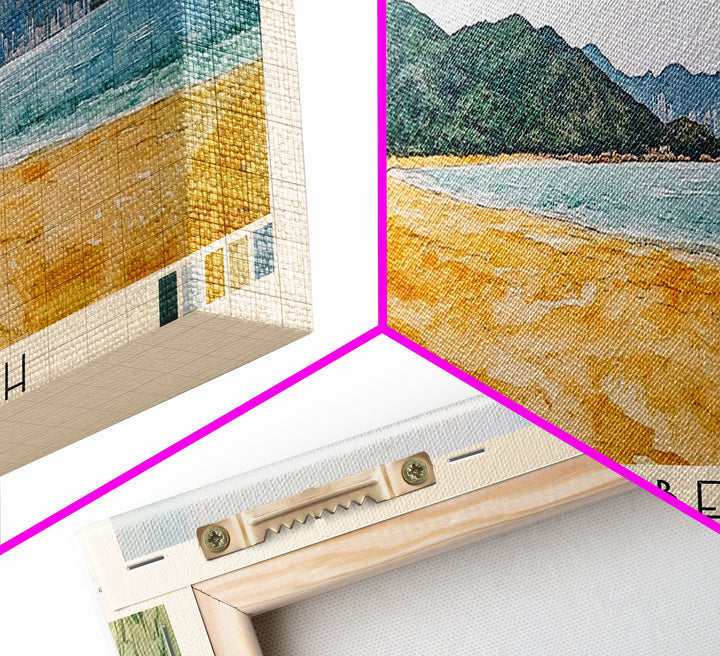 Golden Beach, Hong Kong Watercolor Print, Vacation Gift, Hong Kong Wall Art, Beach Painting, Beach Decor, Large Wall Art, Wood Frame Art