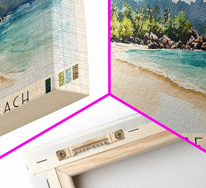 Grande Anse Beach, Seychelles Watercolor Print, Vacation Gift, Seychelles Wall Art, Beach Painting, Beach Decor, Large Wall Art, Wood Frame Art