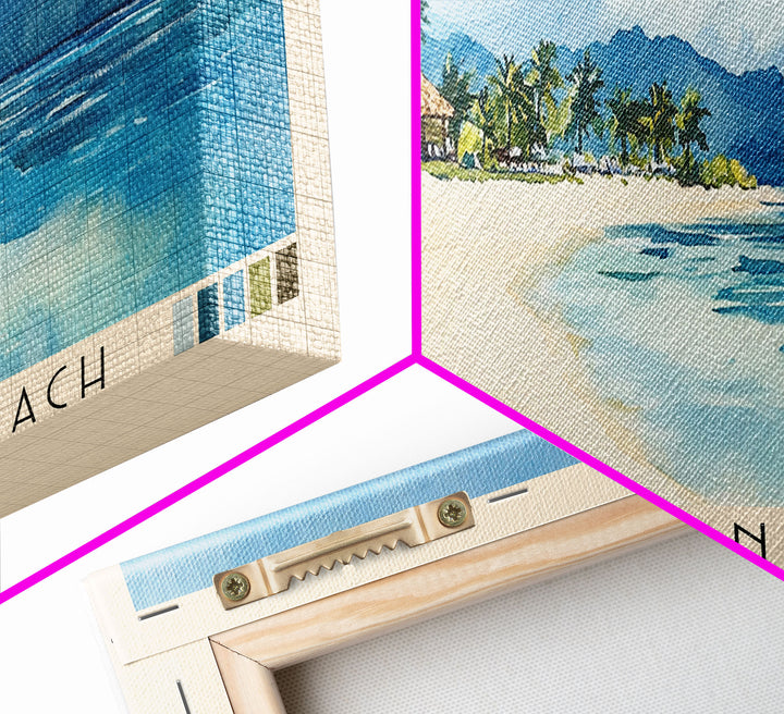 Honeymoon Beach, Fiji Watercolor Print, Vacation Gift, Fiji Wall Art, Beach Painting, Beach Decor, Large Wall Art, Wood Frame Art