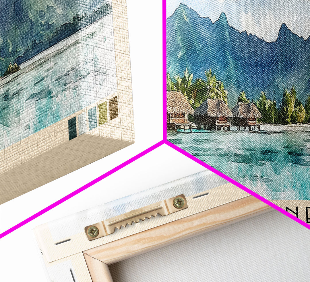 Huahine, French Polynesia Watercolor Print, Vacation Gift, French Polynesia Wall Art, Beach Painting, Beach Decor, Large Wall Art, Wood Frame Art