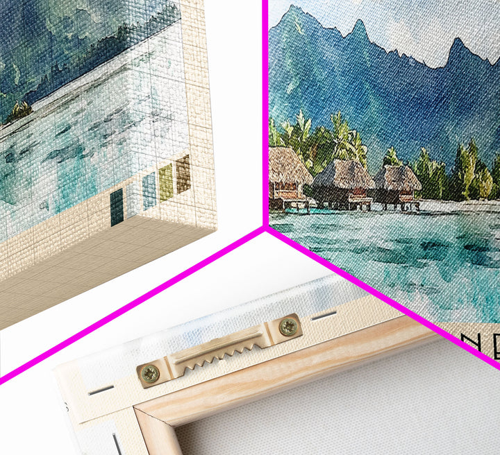 Huahine, French Polynesia Watercolor Print, Vacation Gift, French Polynesia Wall Art, Beach Painting, Beach Decor, Large Wall Art, Wood Frame Art