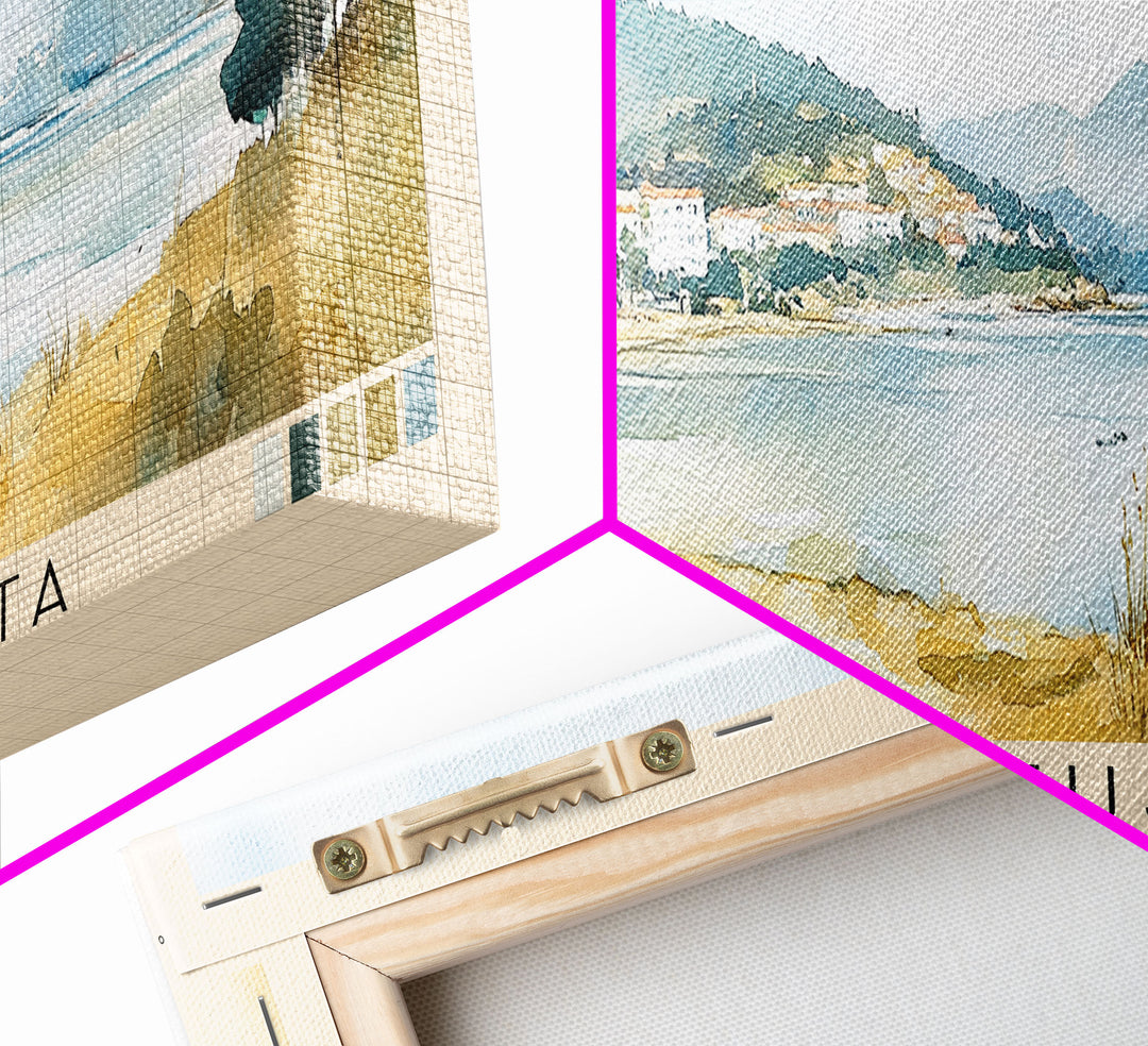 Ilha da Fuseta, Portugal Watercolor Beach Print, Vacation Gift, Portugal Wall Art, Framed Canvas Print, Framed Beach Painting