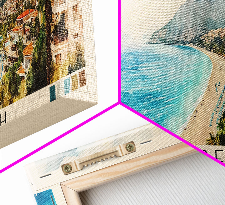 Kalkan Beach, Turkey Watercolor Print, Vacation Gift, Turkey Wall Art, Beach Painting, Beach Decor, Beach Or Lakehouse Art