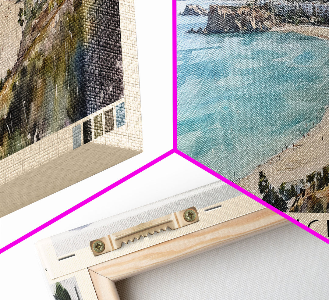 La Concha, Spain Watercolor Print, Vacation Gift, Spain Wall Art, Beach Painting, Beach Decor, Large Wall Art, Wood Frame Art