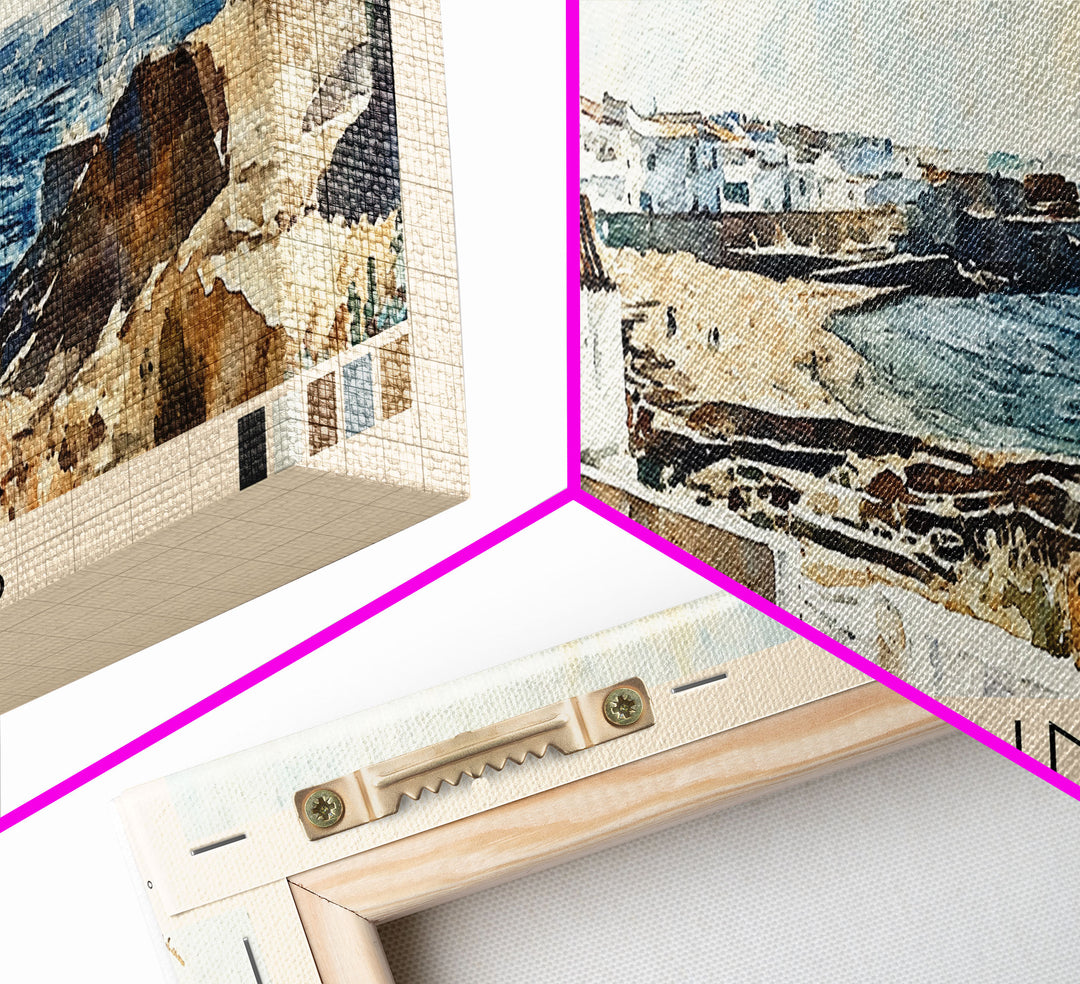 Las Salinas, Spain Watercolor Print, Vacation Gift, Spain Wall Art, Beach Painting, Beach Decor, Large Wall Art, Wood Frame Art