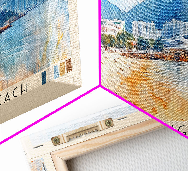 Lo So Shing Beach, Hong Kong Watercolor Beach Print, Vacation Gift, Hong Kong Wall Art, Framed Canvas Print, Framed Beach Painting