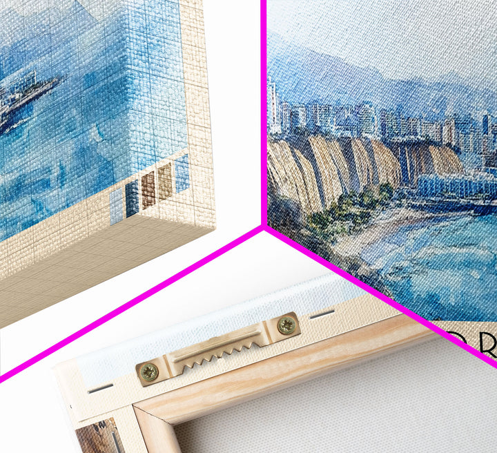 Miraflores, Peru Watercolor Print, Vacation Gift, Peru Wall Art, Beach Painting, Beach Decor, Large Wall Art, Wood Frame Art