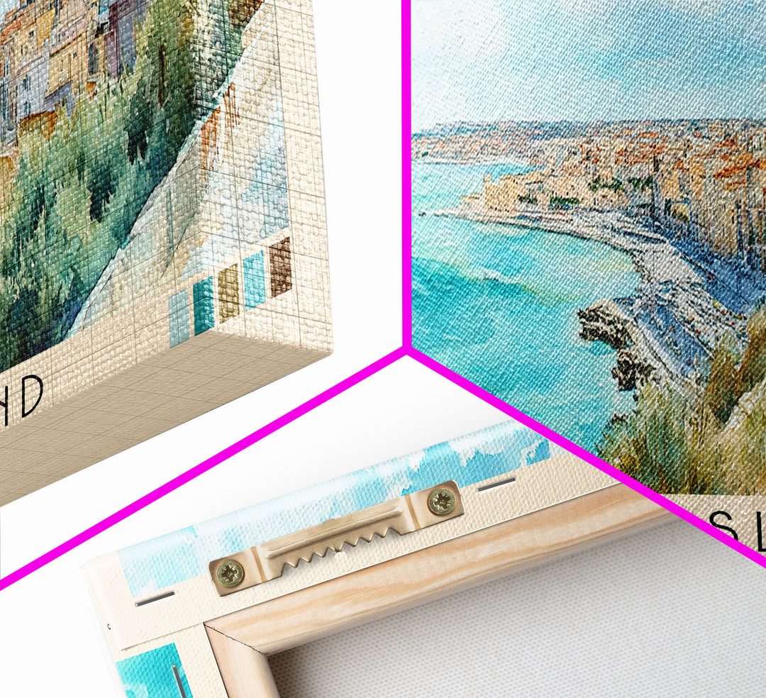 Ortigia Island, Italy Watercolor Print, Vacation Gift, Italy Wall Art, Beach Painting, Beach Decor, Large Wall Art, Wood Frame Art