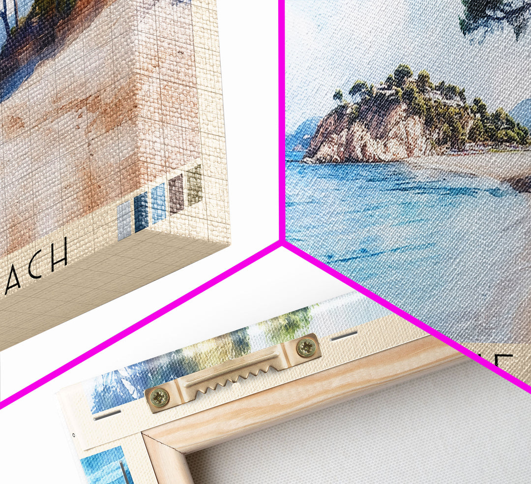 Pampelonne Beach, France Watercolor Print, Vacation Gift, France Wall Art, Beach Painting, Beach Decor, Large Wall Art, Wood Frame Art