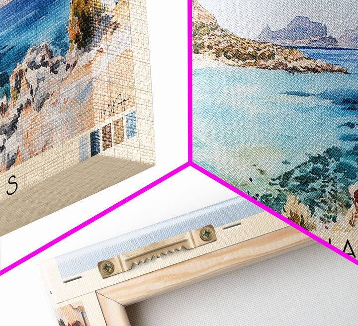 Platys Gialos, Greece Watercolor Beach Print, Vacation Gift, Greece Wall Art, Framed Canvas Print, Framed Beach Painting