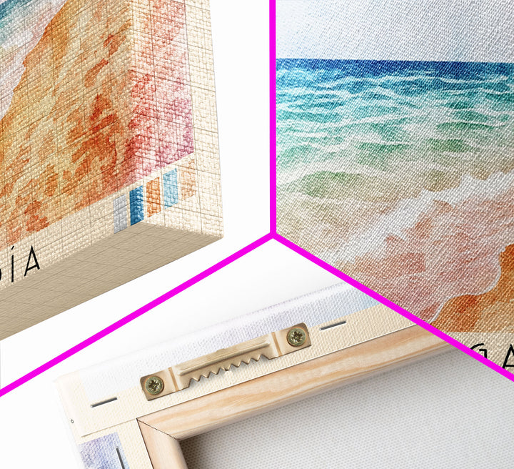 Playa de Gandía, Spain Watercolor Beach Print, Vacation Gift, Spain Wall Art, Framed Canvas Print, Framed Beach Painting