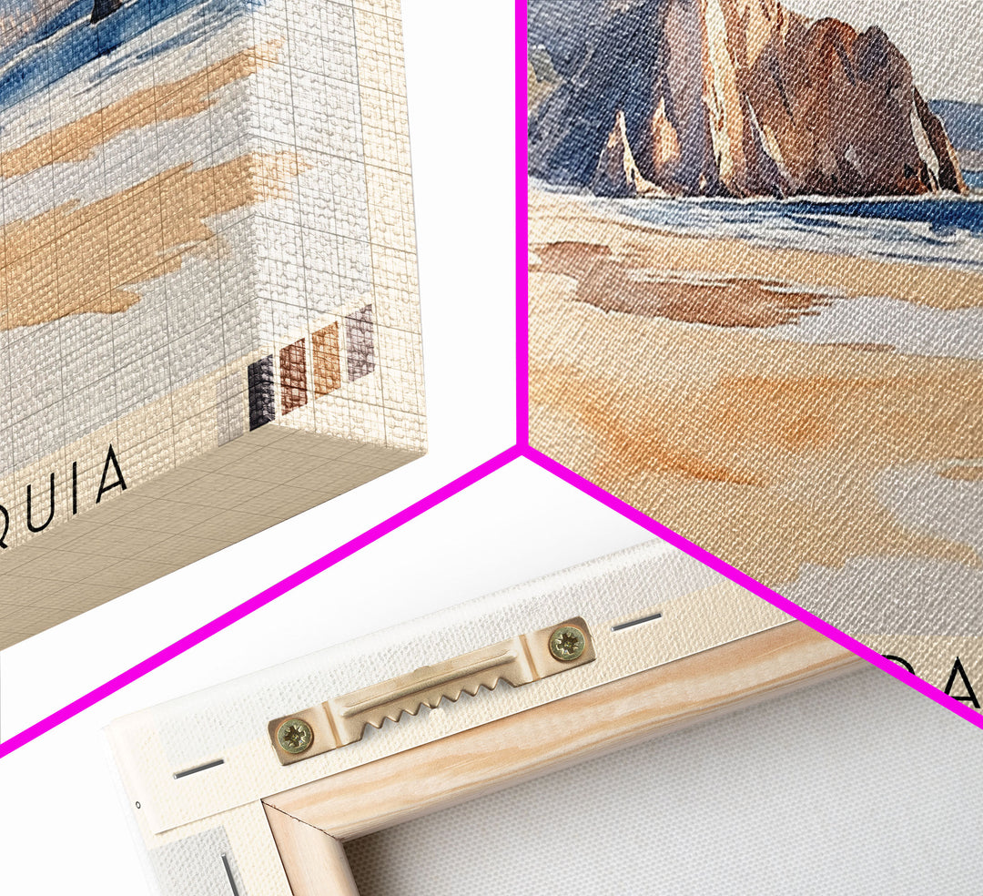 Praia da Franquia, Portugal Watercolor Print, Vacation Gift, Portugal Wall Art, Beach Painting, Beach Decor, Large Wall Art, Wood Frame Art