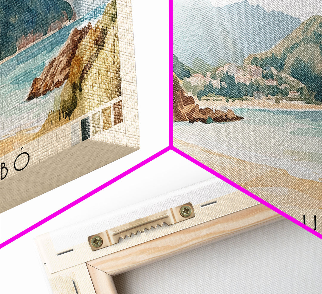 Praia de Lumebó, Spain Watercolor Print, Vacation Gift, Spain Wall Art, Beach Painting, Beach Decor, Beach Or Lakehouse Art