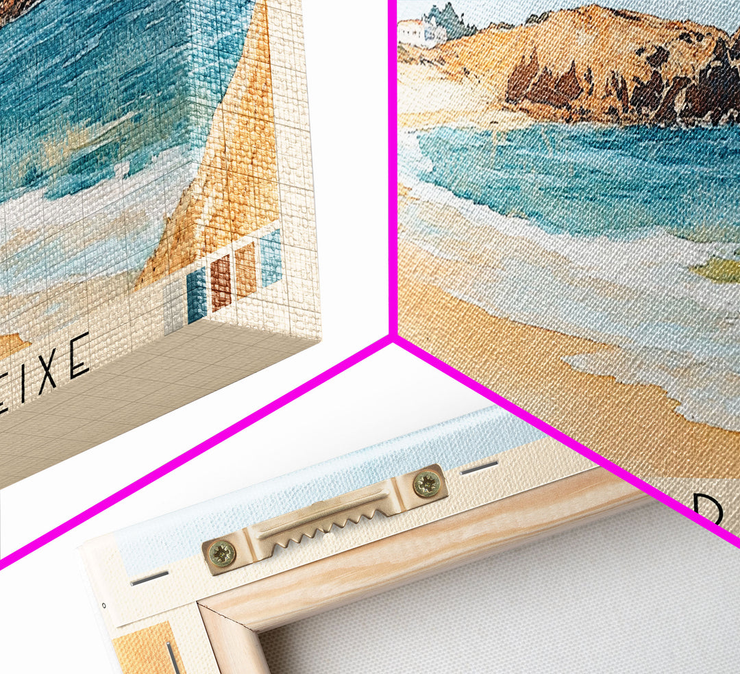 Praia de Odeceixe, Portugal Watercolor Print, Vacation Gift, Portugal Wall Art, Beach Painting, Beach Decor, Large Wall Art, Wood Frame Art