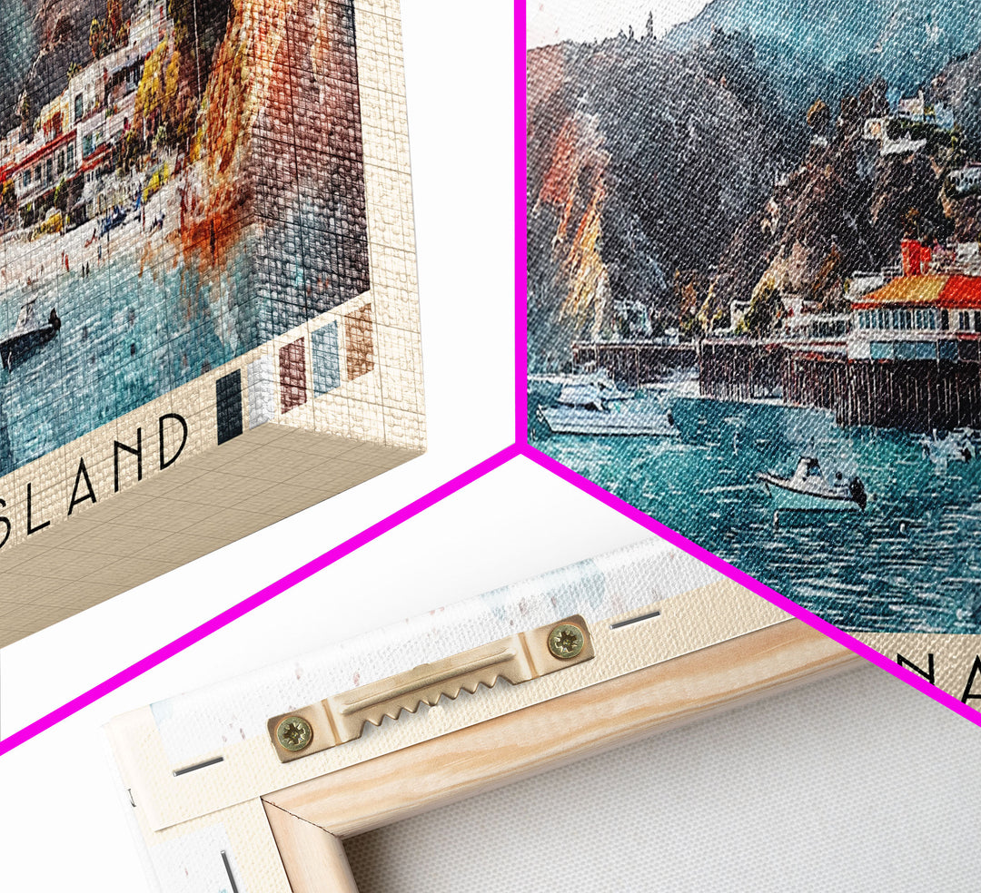 Santa Catalina Island, California Watercolor Beach Print, Vacation Gift, California Wall Art, Framed Canvas Print, Framed Beach Painting