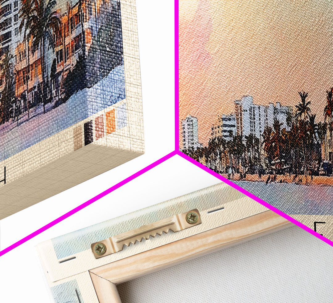 South Beach, Florida Watercolor Print, Vacation Gift, Florida Wall Art, Beach Painting, Beach Decor, Large Wall Art, Wood Frame Art