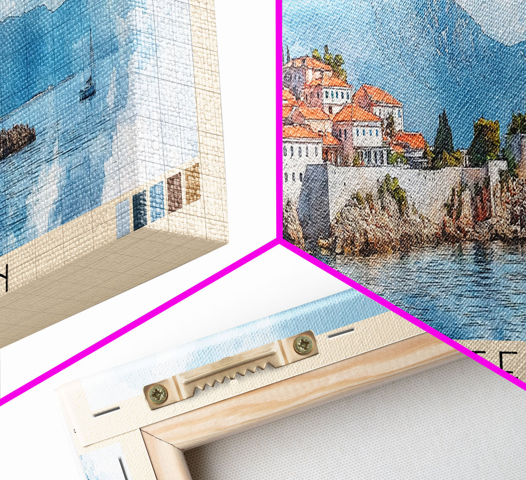 Sveti Stefan, Montenegro Watercolor Print, Vacation Gift, Montenegro Wall Art, Vacation Wall Art, Vacatation Memories, Beach Decor, Beach Or Lakehouse Art