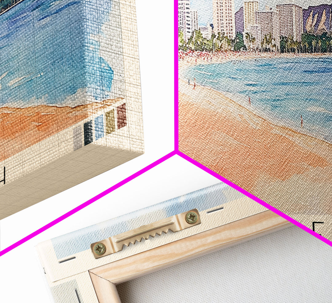 Waikiki Beach, Oahu Watercolor Print, Vacation Gift, Oahu Wall Art, Beach Painting, Beach Decor, Beach Or Lakehouse Art