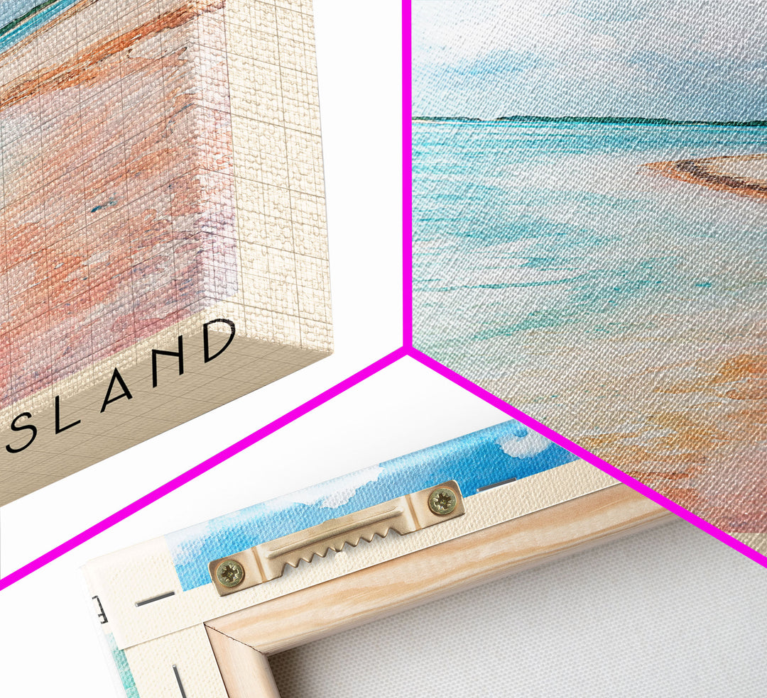 Blue Lagoon Island, Bahamas Watercolor Print, Vacation Gift, Bahamas Wall Art, Beach Painting, Beach Decor, Large Wall Art, Wood Frame Art