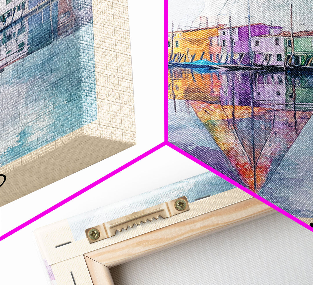 Burano, Italy Watercolor Print, Vacation Gift, Italy Wall Art, Beach Painting, Beach Decor, Large Wall Art, Wood Frame Art