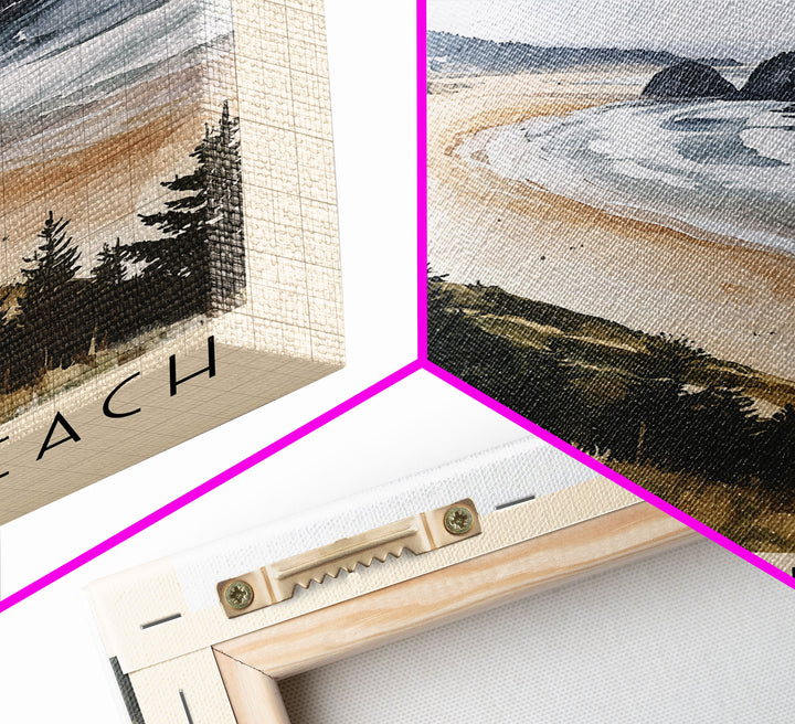 Cannon Beach, Oregon Watercolor Beach Print, Vacation Gift, Oregon Wall Art, Framed Canvas Print, Framed Beach Painting