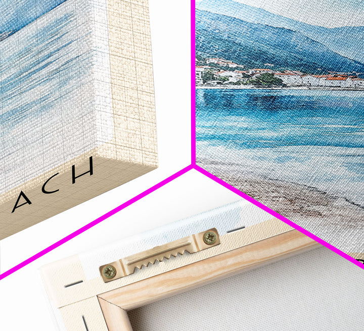 Dobrec Beach, Montenegro Watercolor Beach Print, Vacation Gift, Montenegro Wall Art, Beach Painting, Beach Decor, Beach Painting