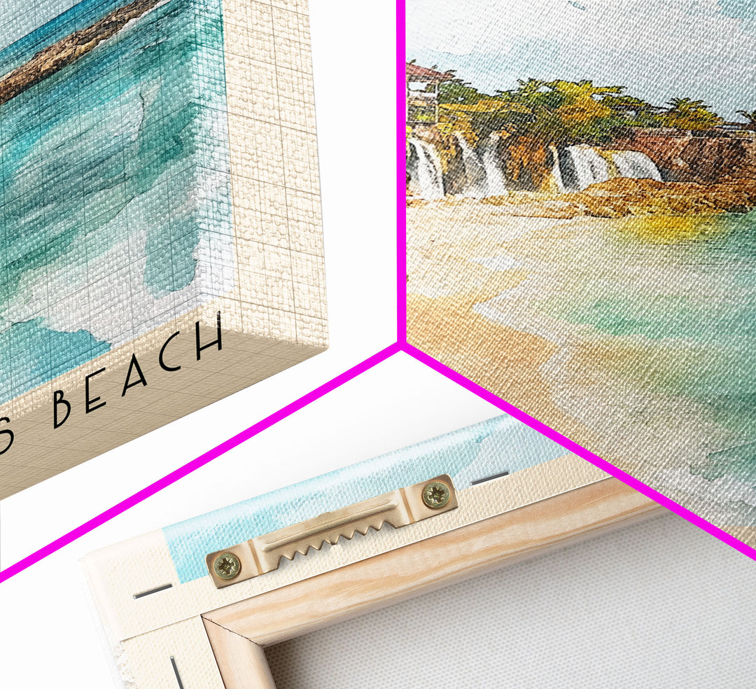 Dunn’s River Falls Beach, Jamaica Watercolor Print, Vacation Gift, Jamaica Wall Art, Beach Painting, Beach Decor, Large Wall Art, Wood Frame Art