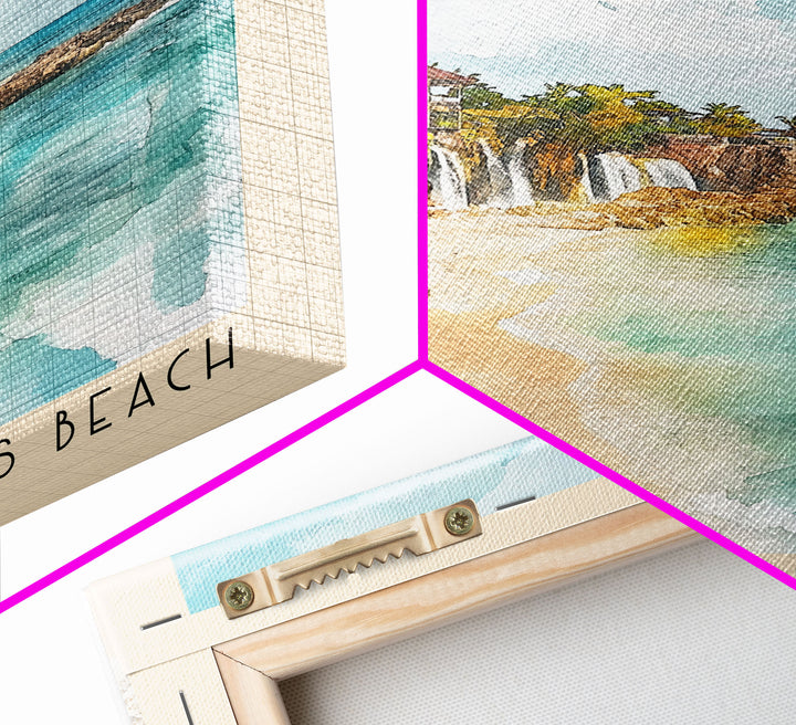 Dunn’s River Falls Beach, Jamaica Watercolor Print, Vacation Gift, Jamaica Wall Art, Beach Painting, Beach Decor, Large Wall Art, Wood Frame Art