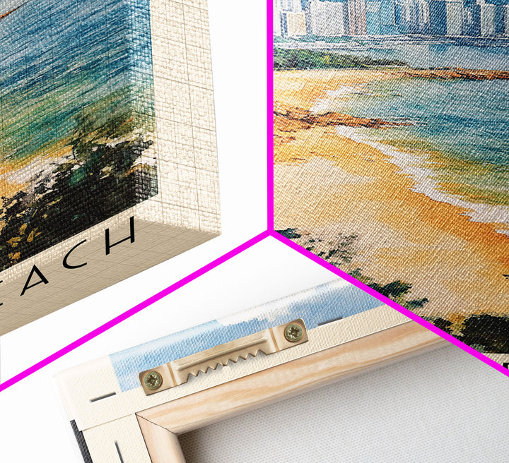 Golden Beach, Hong Kong Watercolor Print, Vacation Gift, Hong Kong Wall Art, Beach Painting, Beach Decor, Large Wall Art, Wood Frame Art
