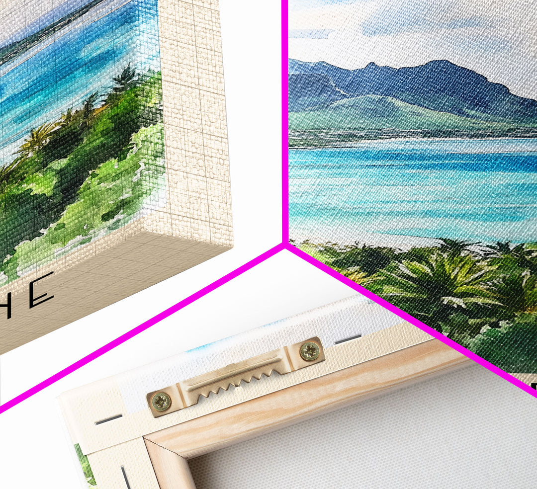 Le Morne, Mauritius Watercolor Print, Vacation Gift, Mauritius Wall Art, Beach Painting, Beach Decor, Large Wall Art, Wood Frame Art