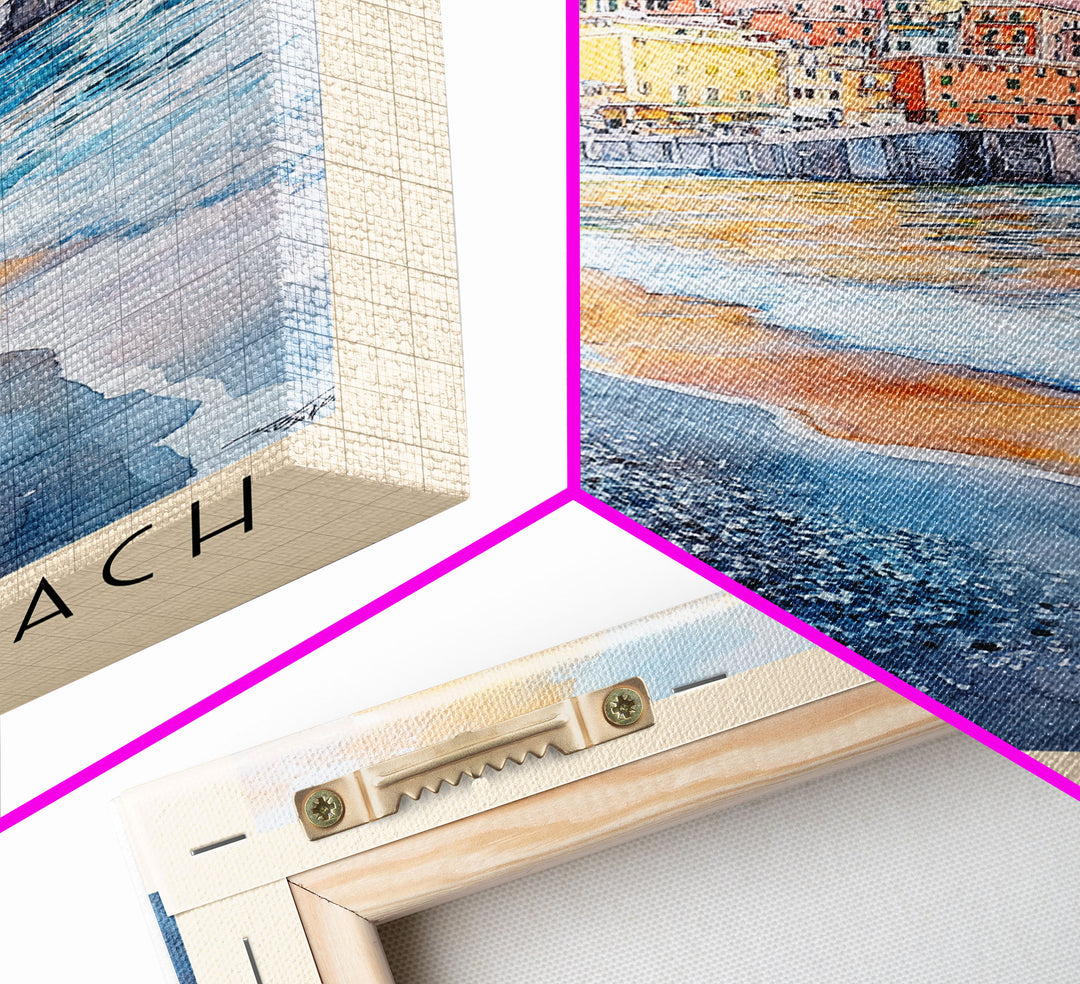Maiori Beach, Italy Watercolor Print, Vacation Gift, Italy Wall Art, Beach Painting, Beach Decor, Large Wall Art, Wood Frame Art