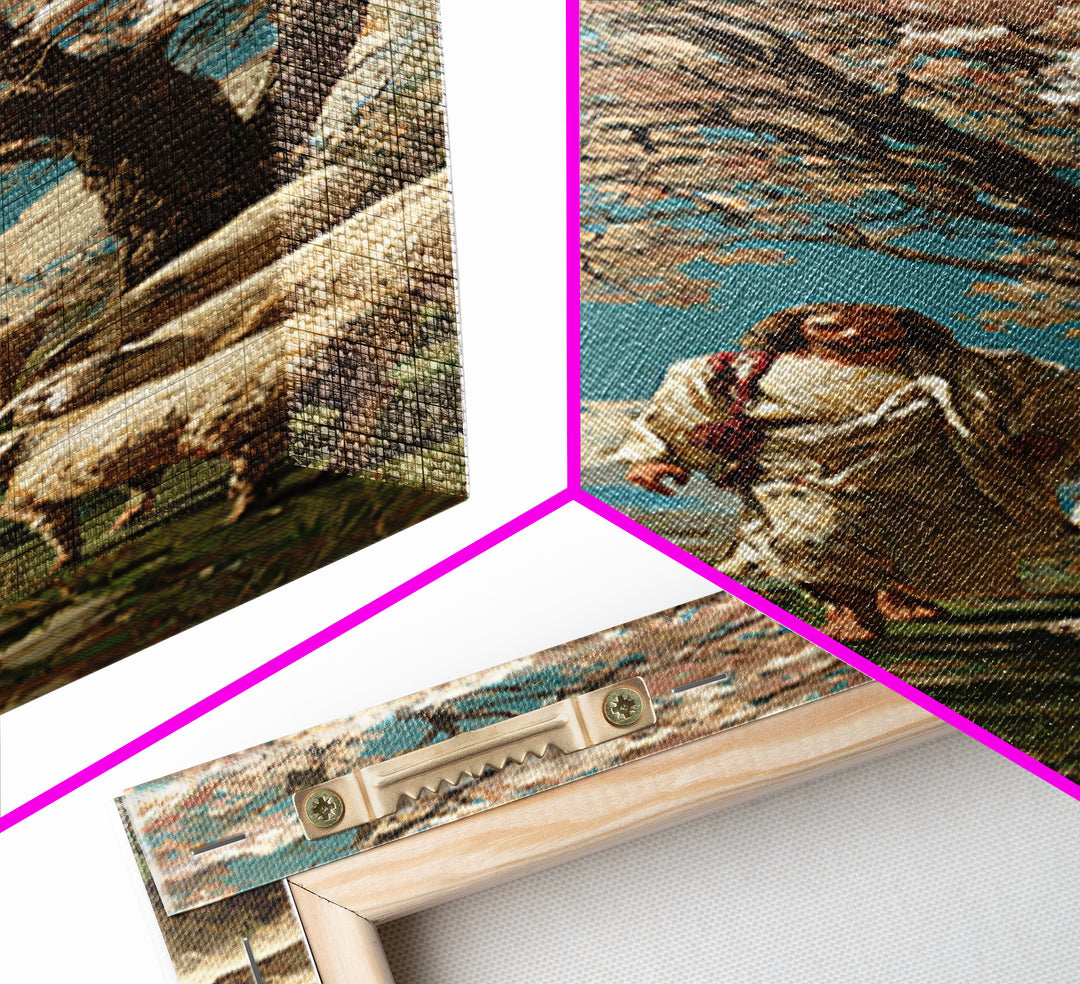 Garden Of The Shepherd – Framed Canvas Print – Narrow Art – Jesus Painting – Christian Wall Art – Christian Art Canvas – Christian Art