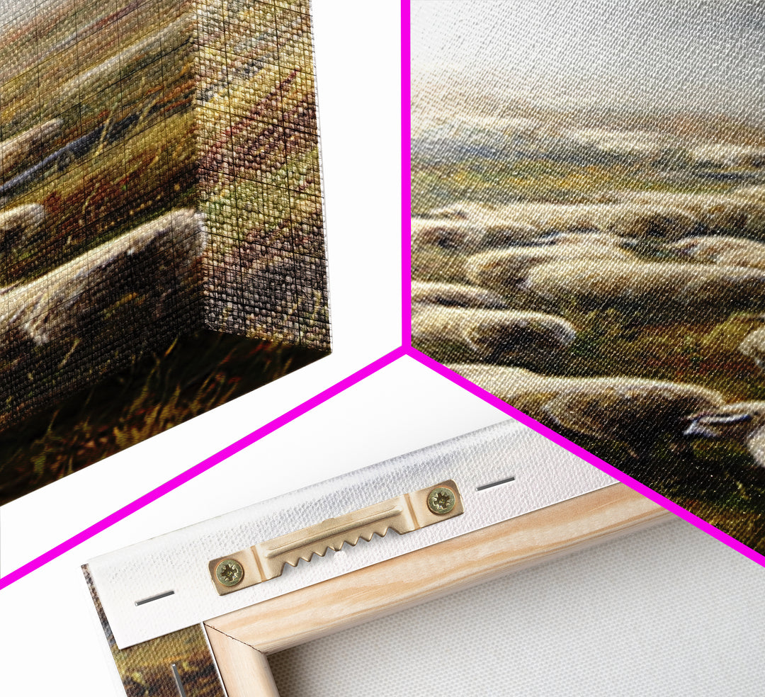 Misty Hills Flock – Framed Canvas Print – Christian Art Canvas – Christian Wall Art – Pastoral Scenery – Moody Christian Art – Christmas Ar