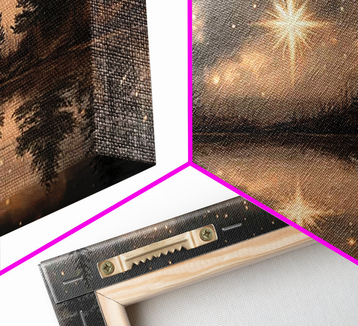 Night Star Reflection, Framed Canvas Print, Christian Art Canvas, Christmas Wall Art, Christian Christmas Art, Moody Christmas Art, Christi