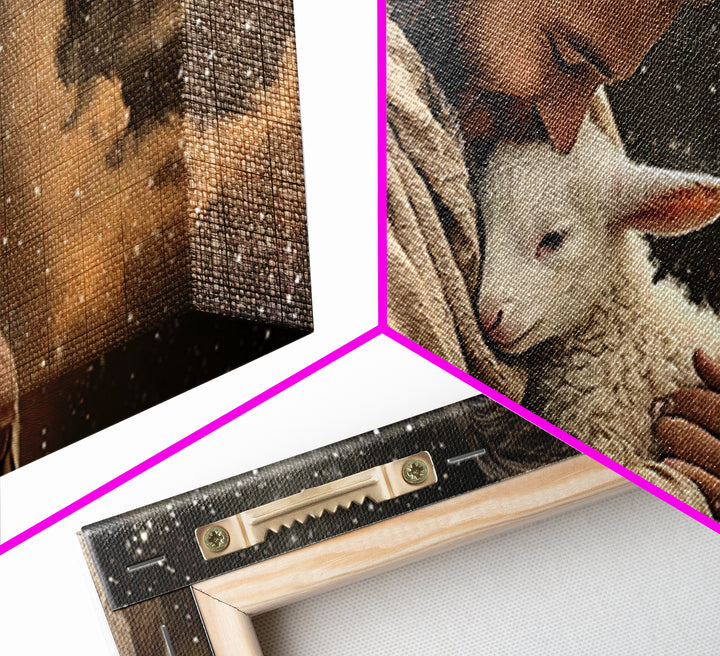 Shepherd’s Embrace – Framed Canvas Print – Christian Art Canvas – Christian Wall Art – Jesus Painting – Christian Christmas Art